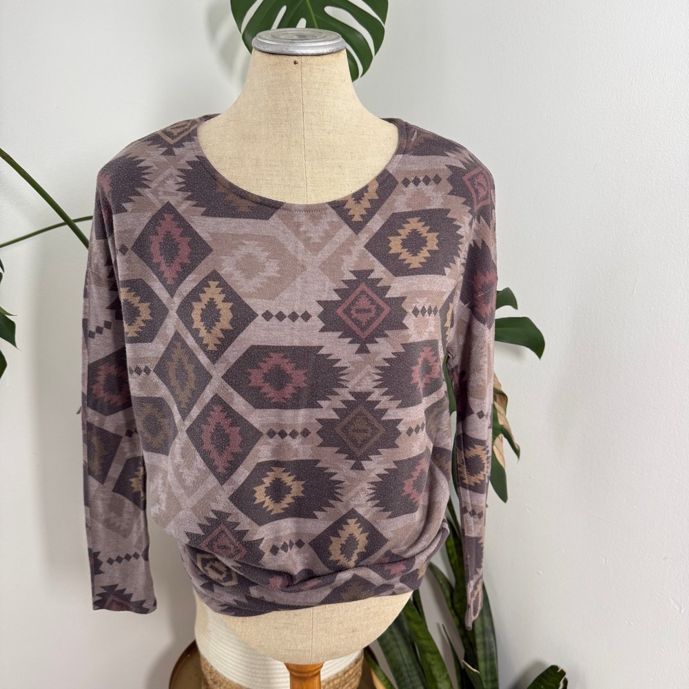 ENTI‎ Women's Southwestern Aztec Print Long Sleeve Top Casual Comfort S Chico